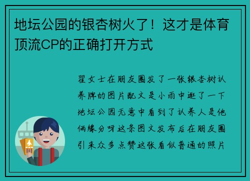 地坛公园的银杏树火了！这才是体育顶流CP的正确打开方式